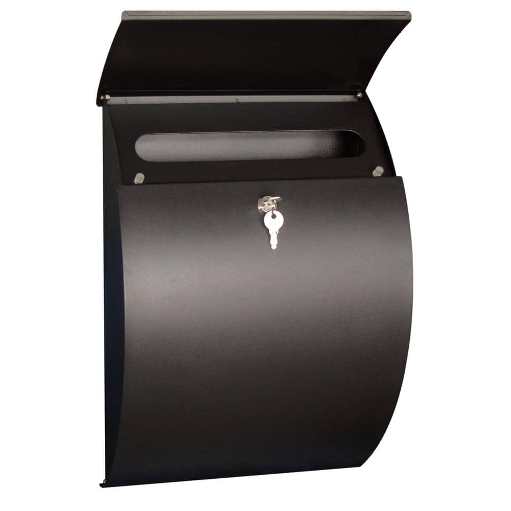 Black Steel Contemporary Lockable Wall Mounted Mailbox