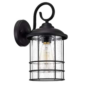 1-Light Black Outdoor Wall Lantern Sconce with Round (1-Pack)