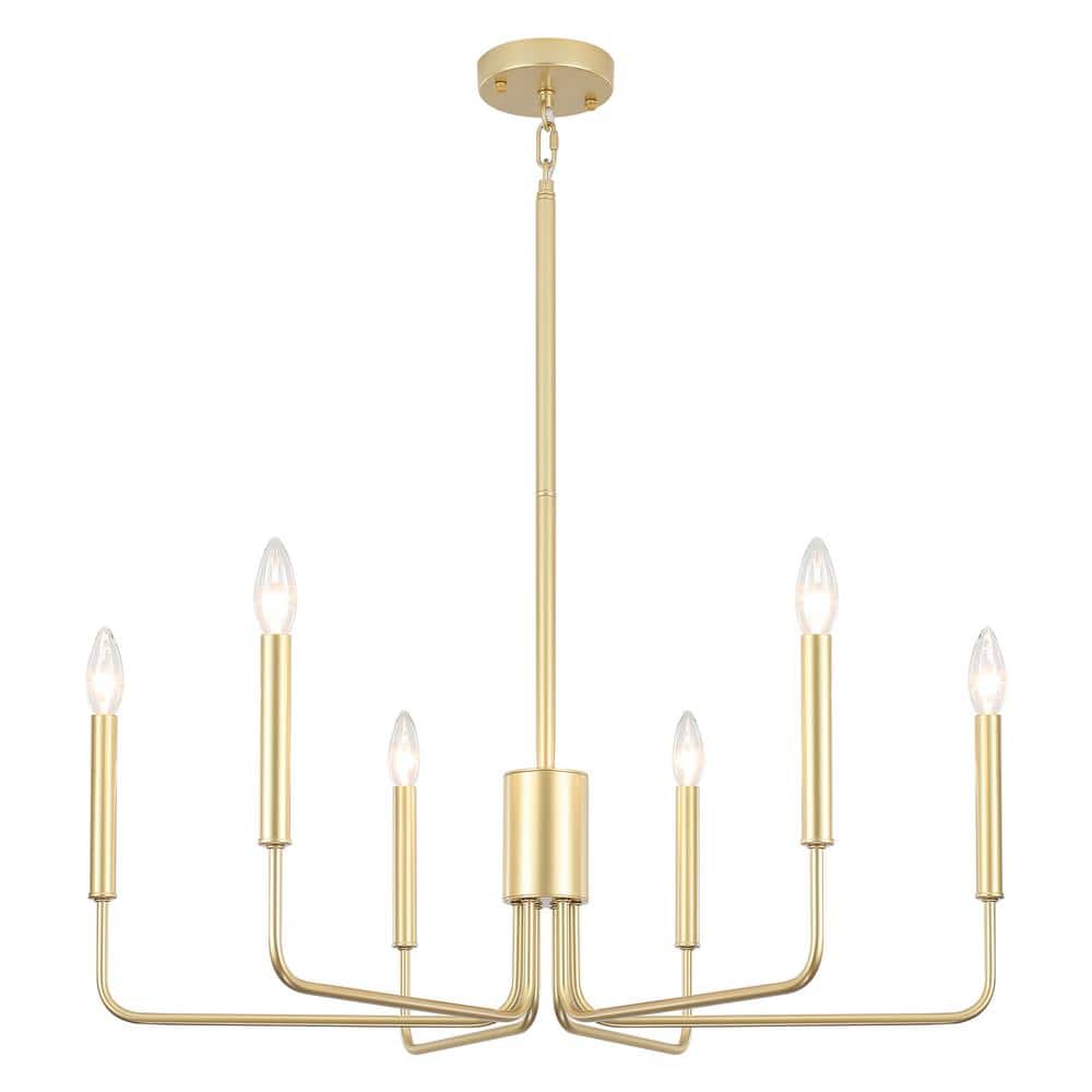 6-Light Painted Gold Height Adjustable Modern Linear Candlestick Chandelier
