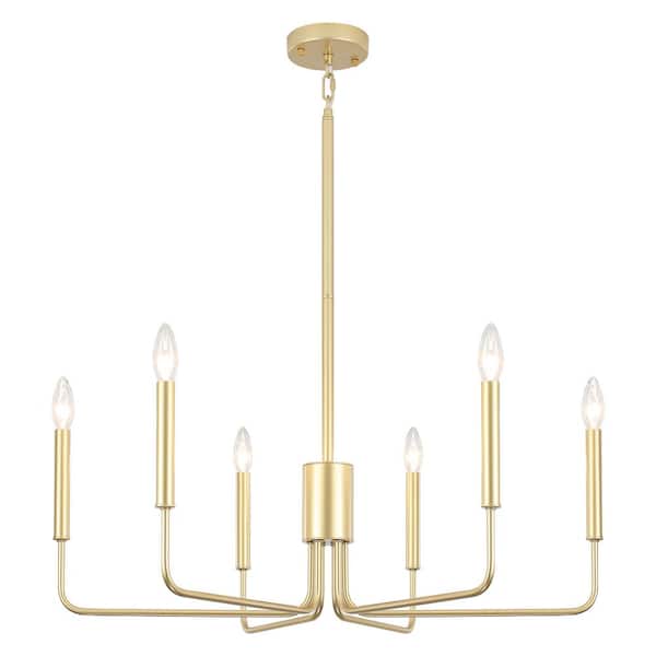 6-Light Painted Gold Height Adjustable Modern Linear Candlestick Chandelier, Hanging Light Fixture