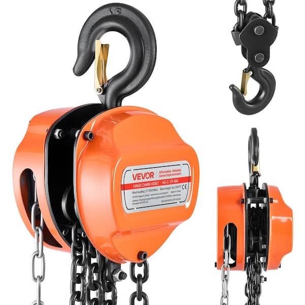 Hand Chain Hoist, 6600 lbs. Capacity, Manual Chain Block, Upgrade G80 Galvanized Chain, 20 ft. Lifting Height, Orange