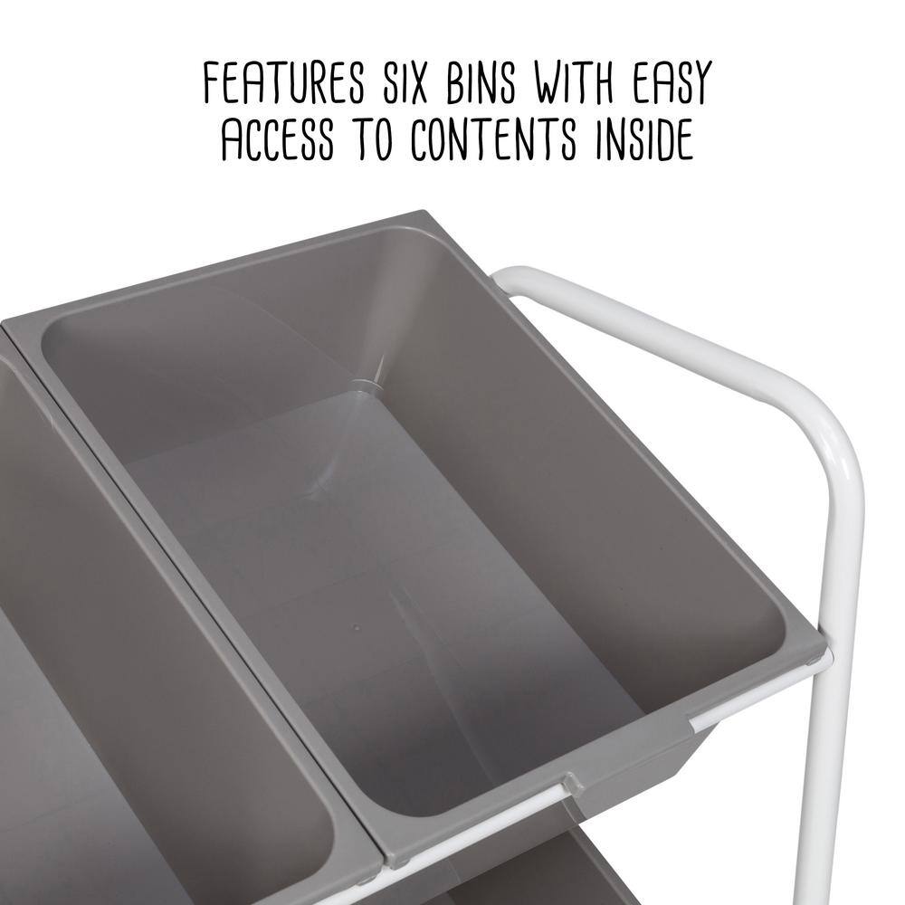 Gray and White 6-Bin Rolling Storage Cart