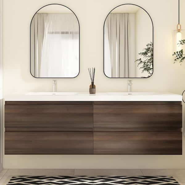 JimsMaison 72 in. W x 19.5 in. D x 20.5 in. H Wall-Mounted Bath Vanity in Grey Oak with White Cultured Marble Top