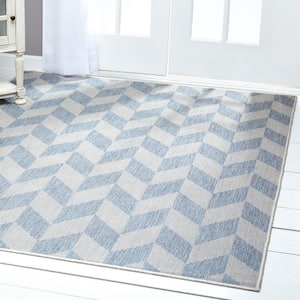 Patio Country Calla Blue/Gray 9 ft. x 12 ft. Geometric Indoor/Outdoor Area Rug