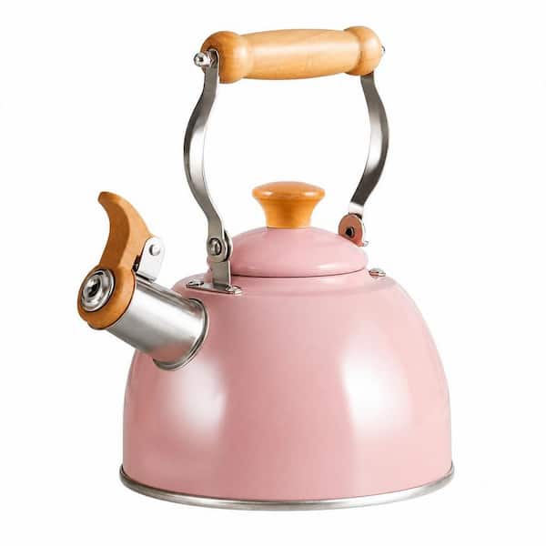 7-Cup Pink Stainless Steel Stovetop Whistling Tea Kettle with Pour Spout and Cool Touch Ergonomic Handle