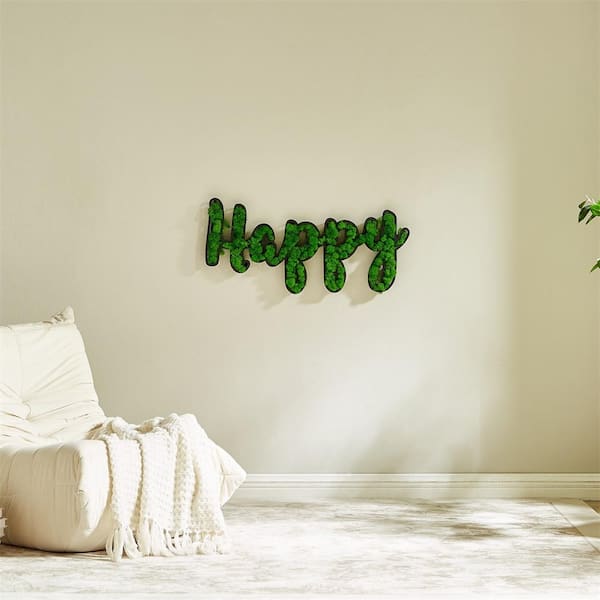 Unbranded Metal Green Wall Architectural Decor, Unique Design, HAPPY Letter Art Moss Wall Decor, for Living Room and Bedroom
