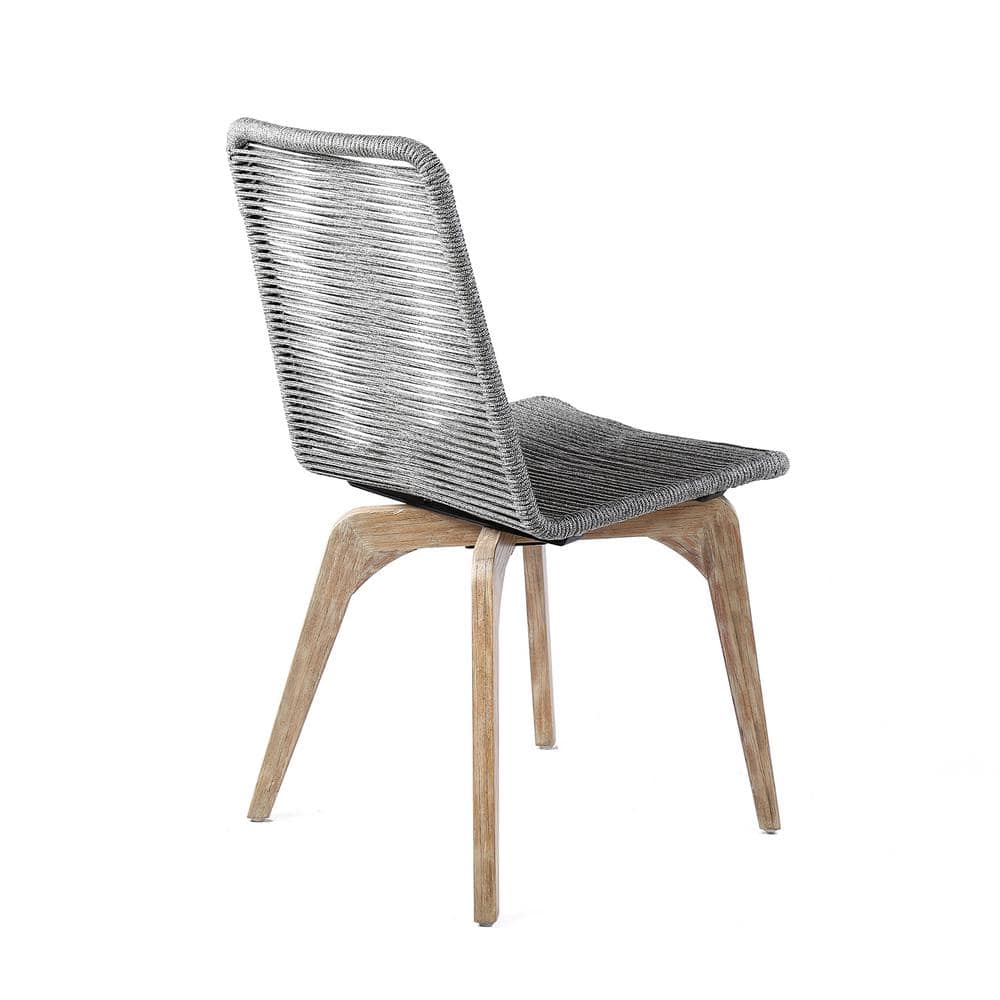 Gray Rope and Eucalyptus Wood Outdoor Dining Chairs, Set of 2