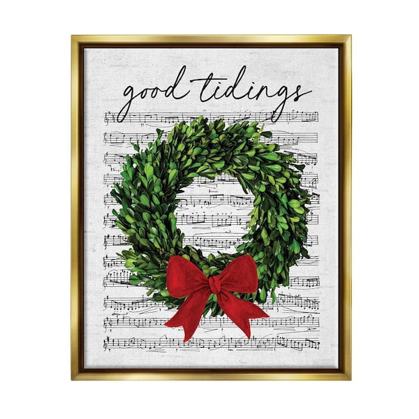 Stupell Industries Tidings Holiday Wreath by Lettered and Lined 1 Piece Floater Frame Graphic Print Nature Poster Art Print 21 in. x 17 in.