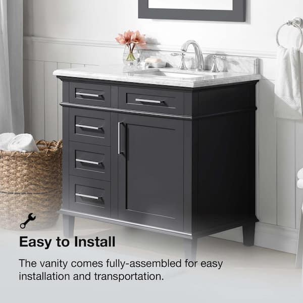 Home Decorators Collection Sonoma 36 In W X 22 D 34 H Bath Vanity Dark Charcoal With White Carrara Marble Top 8105100270 - Mobile Home Depot Bathroom Sinks