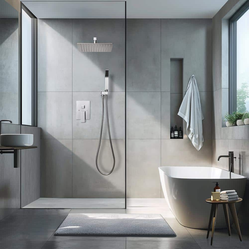 Chrome Square Multi-Head Rain Shower System with Handheld