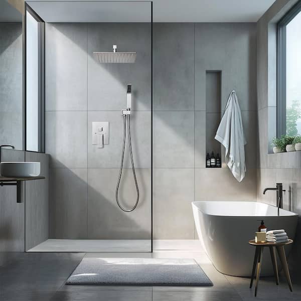 Rain Square Single Handle 1-Spray Shower Faucet 1.8 GPM w/ Valve 12in. Dual Shower Heads Shower System in Chrome