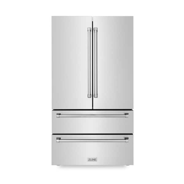 36 in. 4-Door French Door Refrigerator with Internal Ice Maker in Fingerprint Resistant Stainless Steel