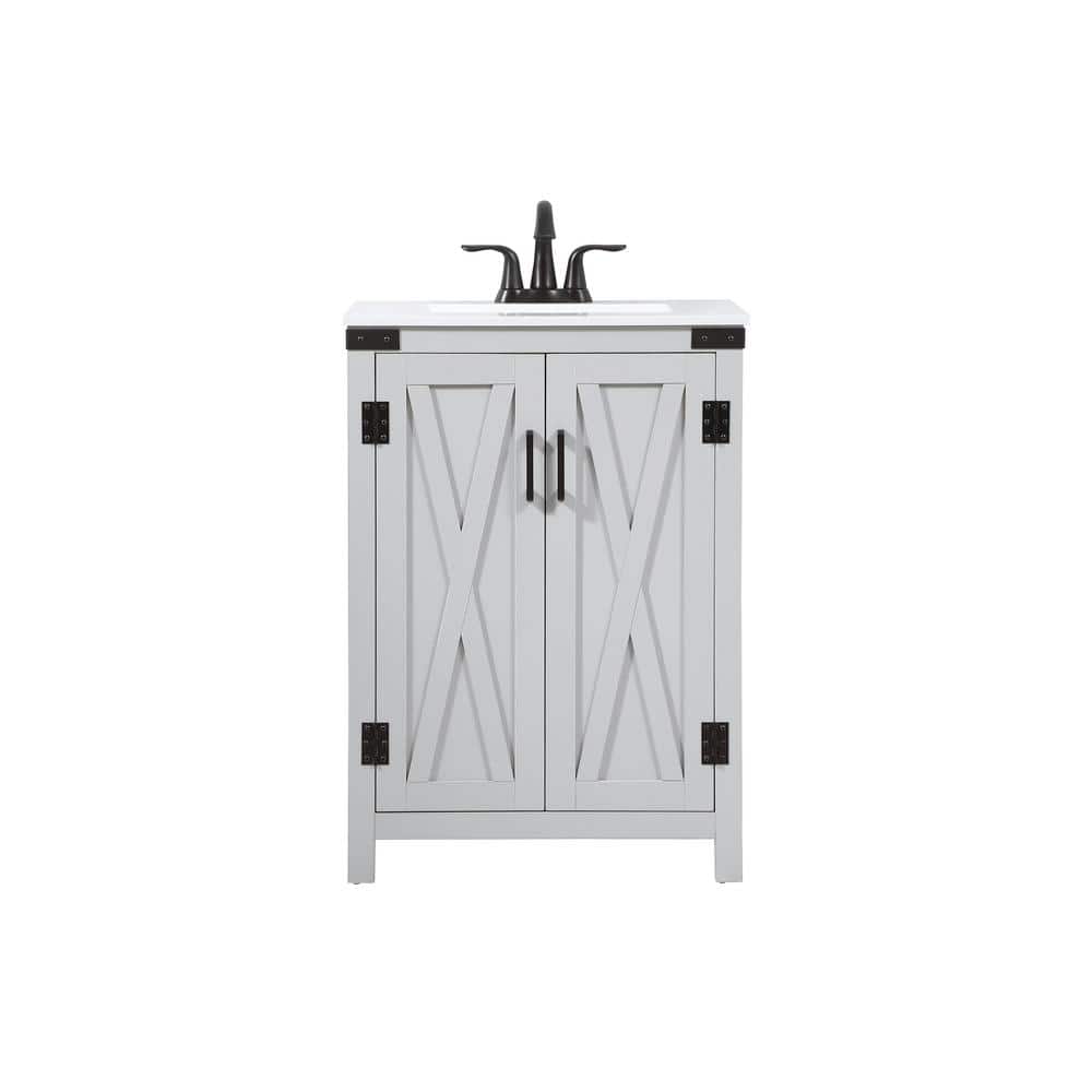 Simply Living 24 in. W x 19 in. D x 34 in. H Bath Vanity in Grey with Ivory White Quartz Top