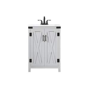 Simply Living 24 in. W x 19 in. D x 34 in. H Bath Vanity in Grey with Ivory White Engineered Marble Top