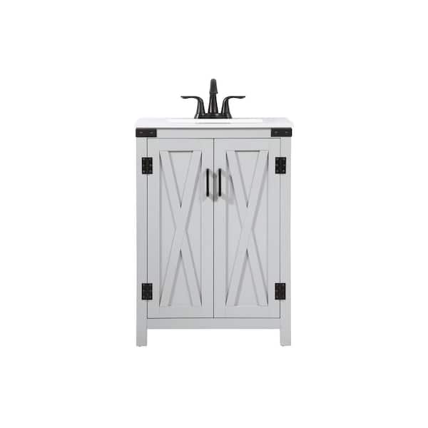 Unbranded Simply Living 24 in. W x 19 in. D x 34 in. H Bath Vanity in Grey with Ivory White Engineered Marble Top