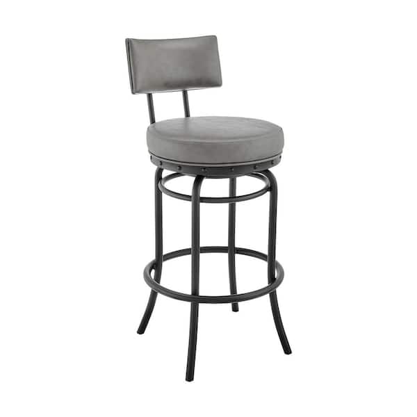 Armen Living Rees 41 in. Grey Metal 30 in. Bar Stool with Faux Leather Seat