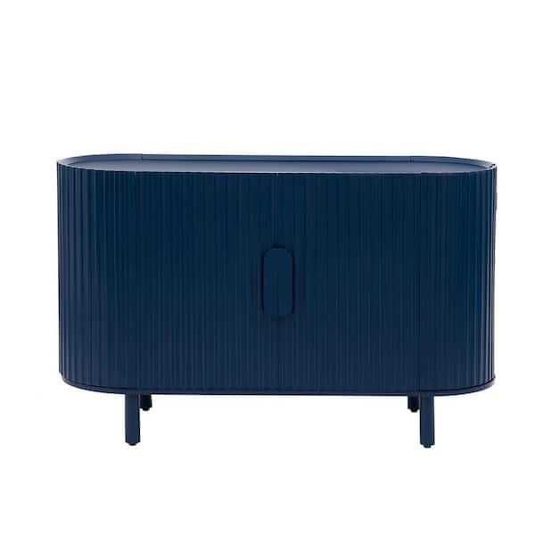 Unbranded 47.8 in. W x 16.5 in. D x 30 in. H Blue Linen Cabinet with 4-Doors and Adjustale Shelves