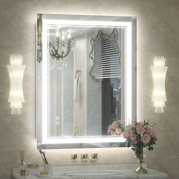 28 in. W x 36 in. H Rectangular Frameless UL Certified Front and Back LED Anti-Fog Tempered Wall Bathroom Vanity Mirror