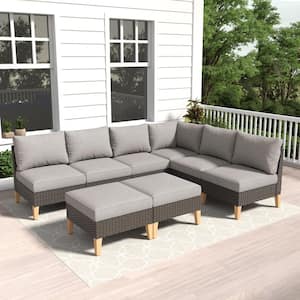 Chic Relax Brown 8-Piece Wicker Patio Corner Couch Outdoor Sectional Sofa with CushionGuard Gray Cushions with Ottomans