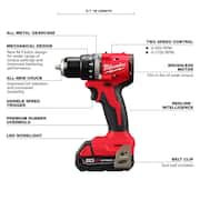 M18 18V Lithium Ion Brushless Cordless 1/2 in Compact Drill & Impact Driver w/(2) 2.0 Ah Batteries, Charger, Tool Bag