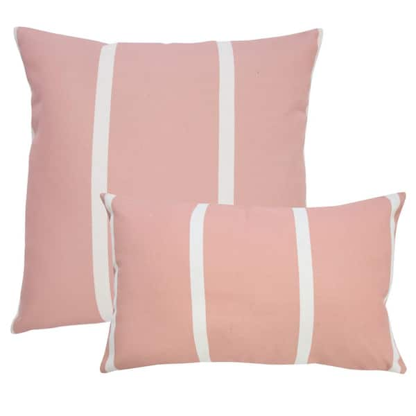 Simple Double Stripe 20 in. x 20 in. Pink Off White Indoor Outdoor Throw Pillow