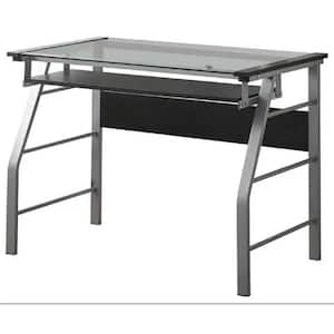 SignatureHome 24 in. W in. Rectangular Blue/Silver Finish Metal/Glass No Drawer Computer Desk with Tray. (40Lx24Wx30H)