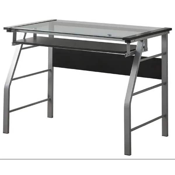 Signature Home SignatureHome 24 in. W in. Rectangular Blue/Silver Finish Metal/Glass No Drawer Computer Desk with Tray. (40Lx24Wx30H)