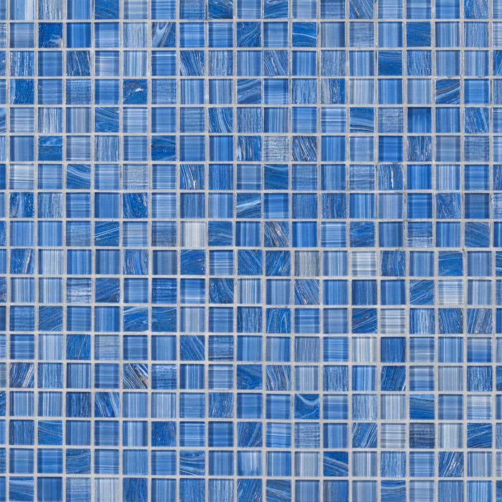 Toluca 12" x 12" Blue Polished Glass Mosaic Tile