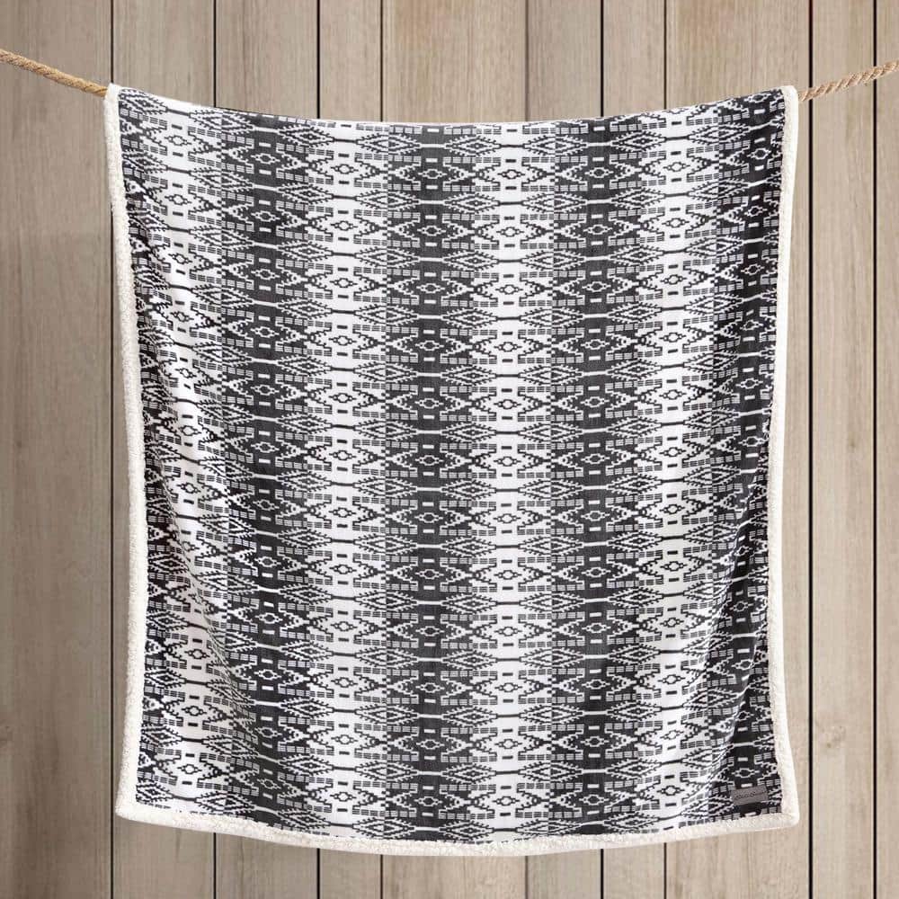 San Juan Charcoal Reversible Sherpa Fleece Throw Blanket