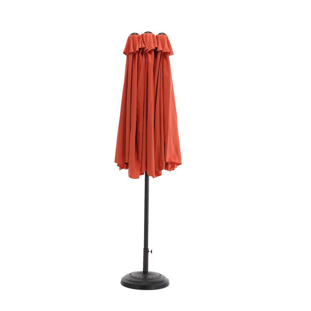14.5 ft. Orange Rectangular Double-Sided Market Umbrella with Crank Lift