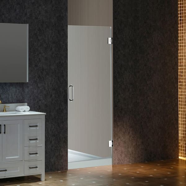 WOODBRIDGE 30 in. W x 76 in. H Frameless Pivot Shower Door in Chrome with 3/8 in. (10 mm) Clear Glass