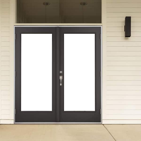 72 in. x 80 in. Black Right-Hand Outswing Fiberglass Full Lite LOE Glass Hinged Patio Door