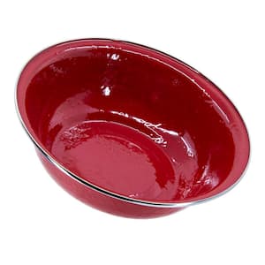 13.5 in. 128 fl. oz. Solid Red Enamelware Round Serving Bowl