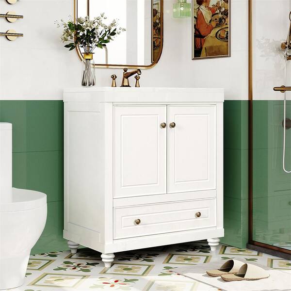 Euroco 18.07 inchw Bathroom Vanity with Sink,Bathroom Cabinet with 2 Doors & Drawer, White