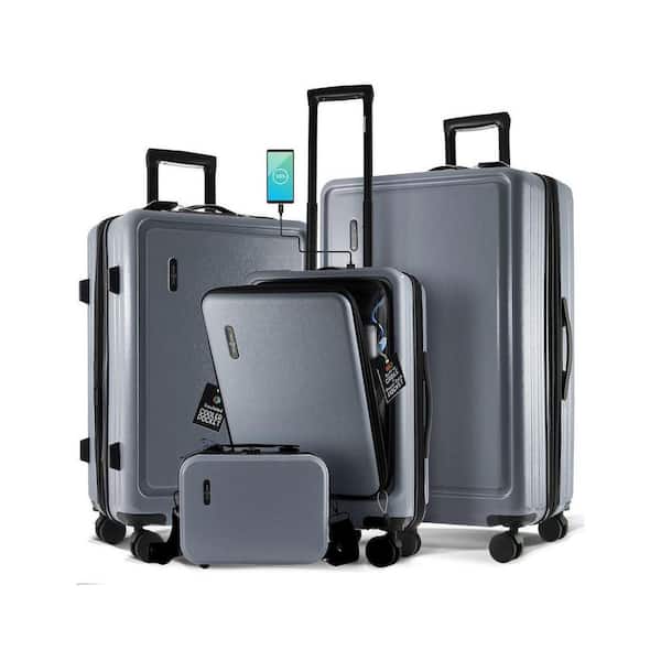 TRAVELARIM 4-Piece Gray Nested Hard Luggage Set Expandable Spinner