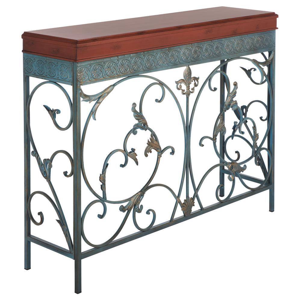Cynthia Brown Wood and Metal Hallway Table with Storage