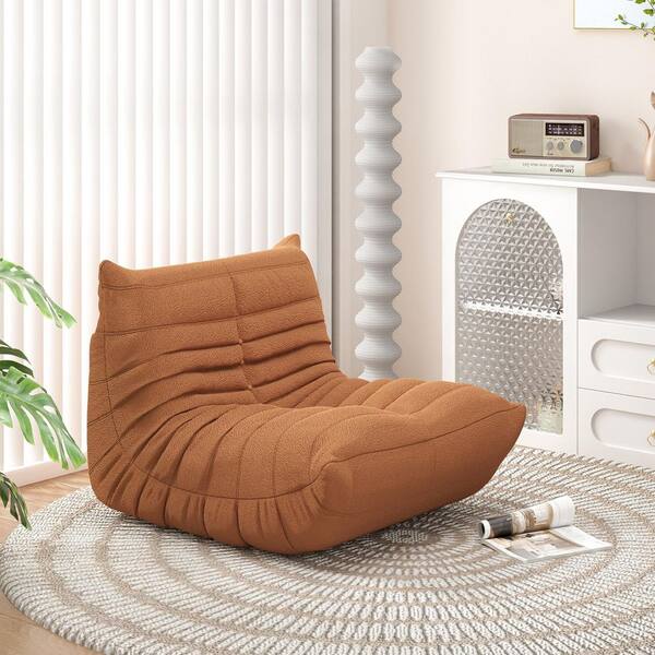 Magic Home 34 in. Armless Teddy Velvet Memory Foam Curved 1-Seat Floor Couch Sofa Chair in. Brown