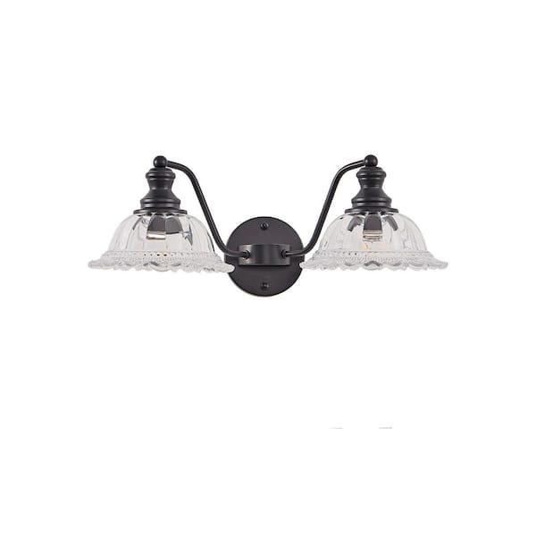 Modern 20 in. 2-Light Black Vanity Light Wall Sconce with Glass Shades