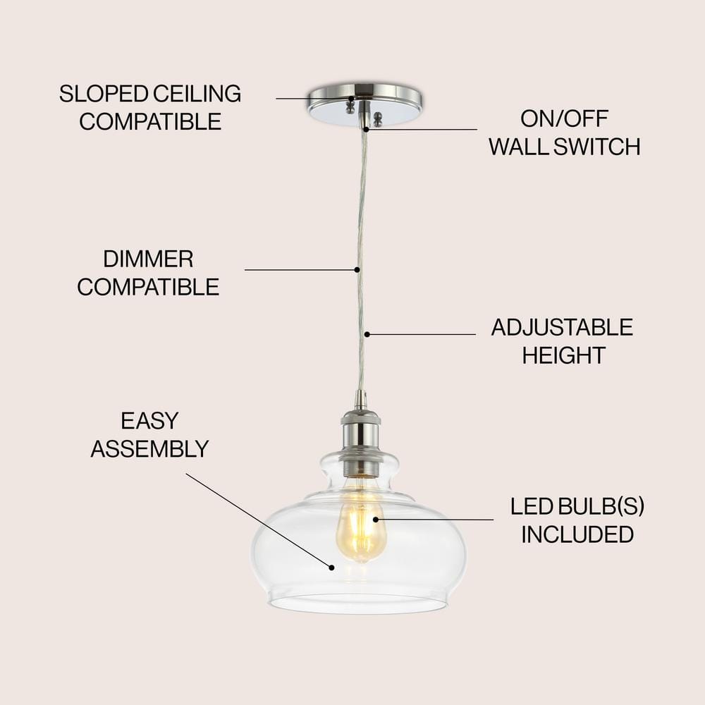 Wyatt 9.5" Chrome Polished Clear Glass LED Pendant Light