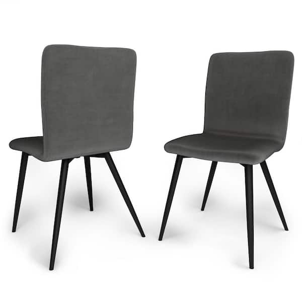 Simpli Home Baylor Mid Century Modern Dining Chair (Set of 2) in Dark Grey Velvet Fabric