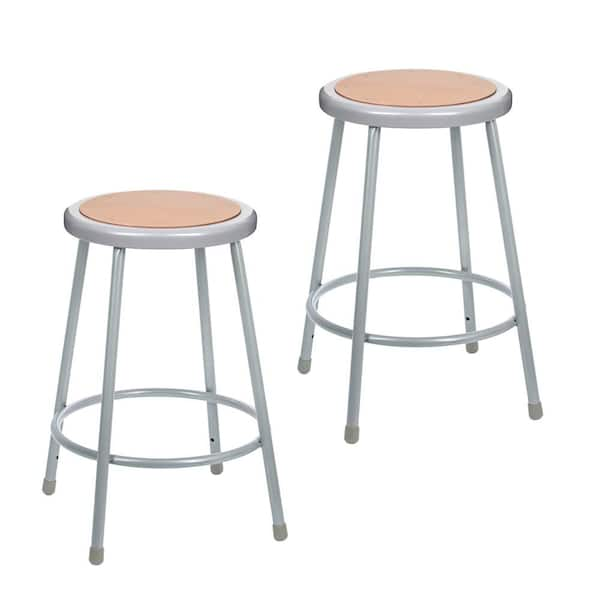 HAMPDEN FURNISHINGS Flynn 24 in. Grey Metal Frame Masonite Wood Stool (Pack of 2)