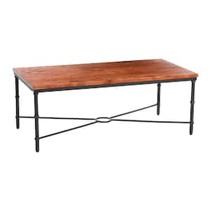 Saratoga 48 in. Warm Walnut Solid Wood Rustic Coffee Table with Iron Frame