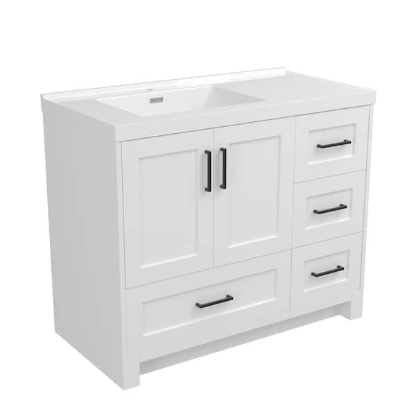 Getpro 42 in. W x 21.5 in. D x 35.5 in. H Freestanding White Bath Vanity and Solid Surface Top Single Basin Bathroom Cabinet