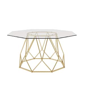 Mysen 36 in. Gold Powder Coating Octagon Glass Top Coffee Table