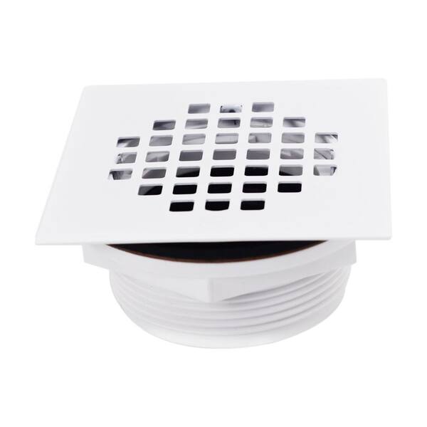 Westbrass 2 in. Sch 40 PVC Shower Drains with 4-1/4 in. Square Cover, White