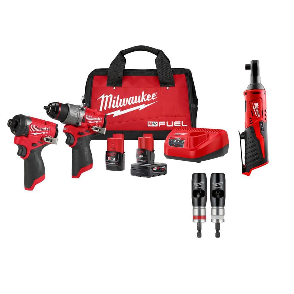 M12 FUEL 12V Cordless Hammer Drill/Impact 2-Tool Kit + Batteries, Bag + 3/8 in. Ratchet + 2-Pc Wire Stripper Combo Kit price history on PriceWatchPro