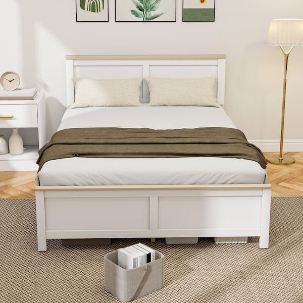 White MDF and Particleboard Frame Full Platform Bed with Under-Bed Storage