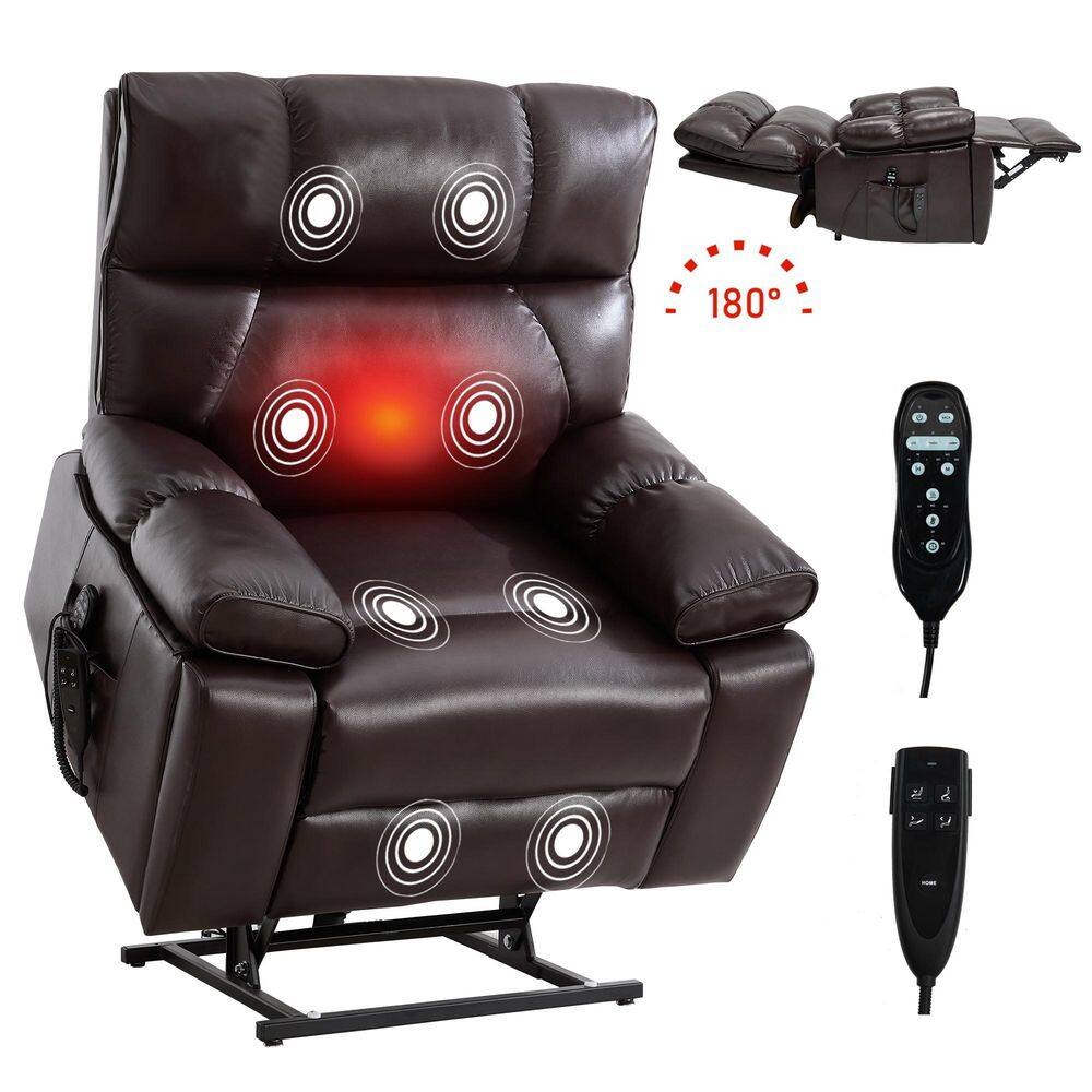 Deep Brown Leatheraire Dual Motor Power Lift Recliner with Heat Massage Hidden Cup Holders and Infinite Position price history on PriceWatchPro