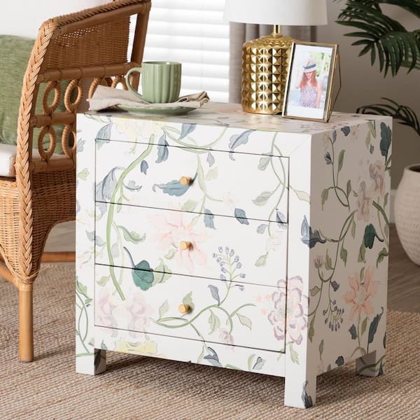 Connery 23.8 in. Multicolor Floral Printed Rectangle Faux Leather End Table