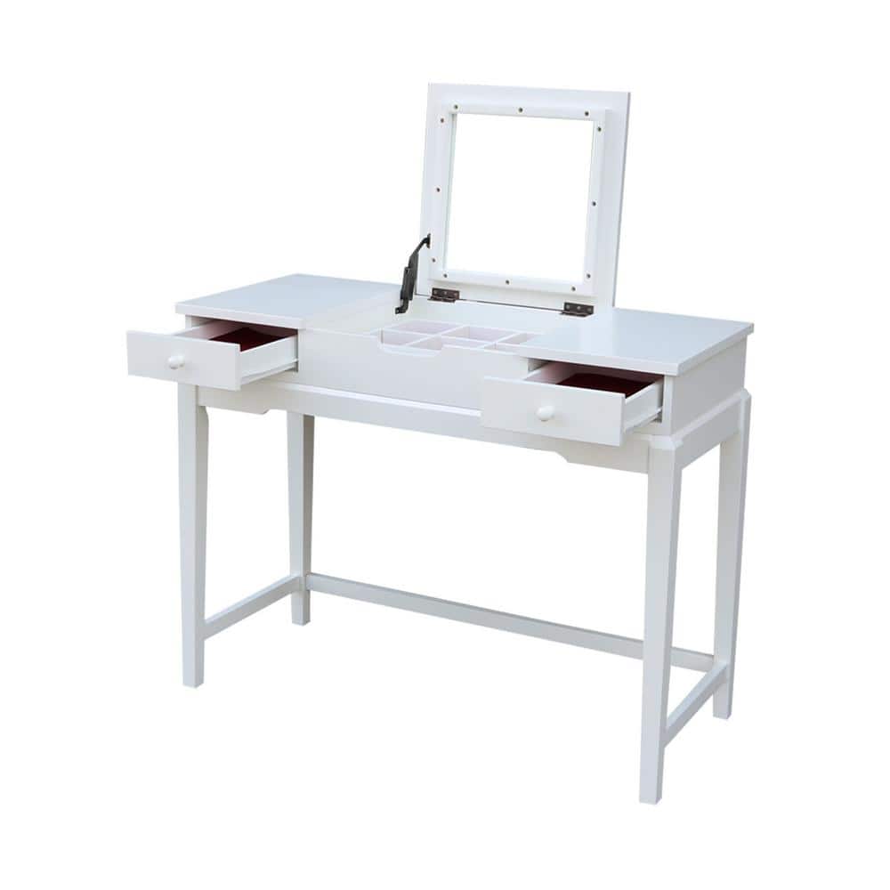 White Solid Wood Traditional Vanity Table with Bench